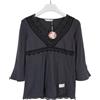 Odd Molly Blusa In Pizzo Vibration Donna XSMALL Asfalto V-Neck 3/4 Maniche