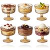 Generico OCEANO Set 6 Coppette in Vetro per Gelato Dessert Piede Coppe Eleganti per Macedonia Mousse Dolci Trasparente Gelateria Bar Ristorante (Set Coppette Diamante Ambrate)