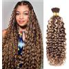 Yuefer Honey Blonde Braiding Human Hair Extensions, 100% Unprocessed Virgin Brazilian Hair No Weft, Water Wave Bulk Hair, Highlight Brown P4/27#, 18 inch 2 Bundles 100g (1Pack-2PCS)