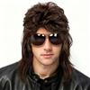 Siudus Vokuhila - Parrucca da uomo in fibra resistente al calore, stile rocker, stile anni '70, colore marrone