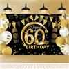 PLATEYTR 60 Striscione di Compleanno 60 Anni Compleanno Festa Decorazioni Oro Nero Fotografia Poster di Compleanno Extra Large Fondale 60 Anni di Buon Compleanno Decorazione di Festa