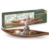MIJOMA Buddha Zen - Set da giardino | ciotola in legno a forma di nave con statuetta di Buddha, portacandele, pietra Zen, sabbia decorativa, per la pace e la meditazione, 37,5 x 9,5 x 12 cm