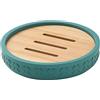 Gedy Thea Portasapone Bagno, Piatto in Resina Colore Verde e Piattello in Bambù Finitura Naturale, Misure Ø 12 x H 2,3 cm Porta Sapone Bagno, Piattino Portasaponetta con Fondo Antiscivolo