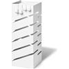 VOUNOT® Portaombrelli in Metallo, Porta Ombrelli Quadrato con Motivo Diagonale e Vaschetta Raccogli Acqua Rimovibile, 4 Ganci e Piedini Antiscivolo, per Ingresso, Casa, Ufficio e Corridoio, Bianco
