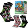 MINECRAFT Calzini Bambino - Calze Bambino in Cotone - Calzini Ragazzo Taglia Unica Pacco da 3/5 Gadget Regalo (Nero/Grigio, 31-36)