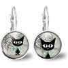So Sweet Orecchini cabochon il gattino con i piselli - Regalo di Natale per idea regalo moglie - San Valentino-regalo di compleanno - argento antico (ref.50a).
