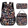 WECECE Zainetto Flower Ragazze 3 Pezzi con Borsa Termica e Astuccio, Zaino Scuola Botanical Print Bambino 6-11 Anni per Scuola Elementare