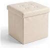INTRECCI Pouf Contenitore, Puffo per Sedersi, Pouf Poggiapiedi, in Ecopelle, Quadrato, 38x38x38 cm, Imbottito, Versatile, Facile da Pulire. Colore: Crema