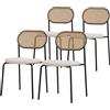 ML DESIGN modern living ML-Design Set di 4 Sedie per Sala da Pranzo Telaio in Acciaio con Schienale in Rattan PE Seduta Confortevole Imbottita Beige Sedia Ergonomica per Cucina Gambe con Protezione per Pavimento