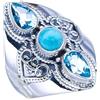 StarGems Natural Larimar Topazio Blu Anello in argento sterling 925 fatto a mano 23 3/8 F2784