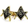 Bling Jewelry Simbolo della bussola massonica Freemasons Gemelli da polso per gli uomini smalto nero due toni in argento cerniera in acciaio inox proiettile indietro