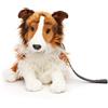 Uni Toys Uni-Toys - Collie a pelo lungo con guinzaglio, in posizione seduta - muso bianco e marrone - 27 cm (altezza) - Cane in peluche, Collie, animale domestico - Peluche, pupazzo