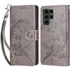 KENHONER Custodia per Samsung Galaxy S24 Ultra Cover, Grigio Farfalla | Portafoglio in Pelle PU Retro, Antiurto Flip, Slot per Schede, Funzione Stand, Chiusura Magnetica