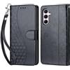 KENHONER Custodia per Samsung Galaxy A55 5G Cover, Nero 3D | Portafoglio in Pelle PU Retro, Antiurto Flip, Slot per Schede, Funzione Stand, Chiusura Magnetica