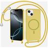 xinyunew Magnetica Cover con Cordino per iPhone 13 Mini,[Compatibile con MagSafe], Cover in Silicone, Regolabile Cordino da Collo Nylon Catena Collana Tracolla,giallo