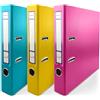 Netuno 3 raccoglitori A4 colorati rosa giallo turchese raccoglitore cartone dorso 5 cm a 2 anelli cartelle archivio documenti per ufficio casa con meccanismo a leva faldone portadocumenti ring binder