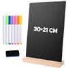 LYITZW 1 Pezzi Mini Lavagna Legno, Chalkboard Sign, Lavagnette Cancellabili with 7 colors Liquid Chalk and Wood Stand per Feste, Ristoranti, Matrimoni, Bar, Casa