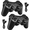 Hovlian Controller wireless per PS3, joystick da gioco a doppia vibrazione integrato compatibile con Playstation 3, con cavo di ricarica (nero) 2 pezzi