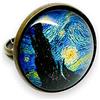 So Sweet Anello, cabochon, placcato argento, incastonato, Van Gogh « Notte stellata », pittore, dipinto, opera, quadro, blu, nero (ref.15).