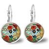 So Sweet Orecchini cabochon teschio fiorito, Regalo di Natale per idea regalo moglie - San Valentino- regalo di compleanno - argento antico (ref.54a).