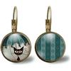 So Sweet orecchini in bronzo, cabochon in vetro, parure il gatto con l'ombrello nero, verde, turchese, bronzo (ref.2)