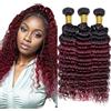 Jucames Extension Capelli Veri Umani Deep Wave Human Hair Bundles Tessitura 100% Unprocessed Virgin Remy Brasiliano Double Weft Extensions Colore Ombre Black to Burgundy for Woman 24 26 28 Inch