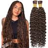 Yuefer Chocolate Brown Water Wave Bulk for Pre Stretched Braiding Hair, 2 Bundles/Pack 100g 100% Unprocessed Human Hair Wet and Wavy for Boho Braids Hair Extension (4# 22inch)