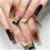 MouyouGlow Unghie Finte Lunga MouyouGlow,Squadrata Marrone 3D French Fiori Leopard Design