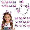 GYIOFAI Cerchietto Farfalla e 20 Pezzi Farfalla Decorazione con Spille Sicure per Bambina Donna, 3D Schmetterling Haarreif Accessorio per Capelli di Fata Carnevale Festa Cosplay (Rosa)