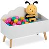Relaxdays Cassapanca Bambini, Contenitore Portagiochi da Cameretta, Baule Porta Giochi, MDF, HLP: 45x60x30 cm, Bianco