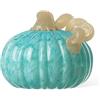 Glitzhome - Zucca in vetro soffiato a bocca, centrotavola, decorazione autunnale per la casa e per il Ringraziamento, 13 cm di altezza, turchese