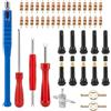 Wotrilw 47 Pezzi Smontavalvole, Kit Installazione Stelo in Alluminio TR414 45 mm con Nuclei, Tappi e Chiave 4 Vie per Riparazione Auto, Moto e Bici, Pneumatici Tubeless
