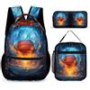 WECECE Borsa Scuola Fire Basketball Ragazza 7-14 Anni con Sacchetto per Pranzo e Astuccio, Set Zaini Basketball Ragazzi per Attività Quotidiane, Capiente Libri Quaderni e Accessori
