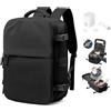 HPLQQ Zaino Sottovuoto da Viaggio con Pompa Borsa da Cabina per Easyjet Aereo Bagaglio a Mano Impermeabile Lavoro e Scuola Trekking Casual Daypack per 14 laptop,F01-Nero