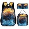 WECECE Set di Zaino Ice and Fire Basketball Ragazza con Portapranzo e Astuccio Matite, Borsa Scuola Basketball Ragazzo 6-13 Anni per Uso Quotidiano, Capiente per Libri Quaderni e Accessori