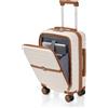 KONO Valigia Bagaglio a Mano, Trolley con Apertura Frontale e Porta PC 15,6 (Crema/Marrone)