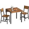 VASAGLE Tavolo Pieghevole con 2 Sedie da Cucina, Set da Pranzo, per Soggiorno, Cucina, Struttura in Acciaio, Facile da Montare, Marrone Vintage e Nero Inchiostro KDT078S03V1