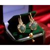 Boucles d'Oreille Dormeuse Doré Vieilli Foglia Cabochon Agata Mousse Rétro SB65