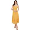 Maya Deluxe Women's Orange Floral Lace Midi Dress, Square Neck Sleeveless Fit And Flare Wedding Guest Cocktail Party Dress