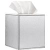 BTSKY Scatola porta fazzoletti a cubo in pelle PU, copertura quadrata per casa/ufficio, scatola di carta velina testurizzata, portatovaglioli, argento