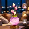 AVEKI Lampada da tavolo Tulip Touch, 3 colori dimmerabili in cristallo, lampada da comodino ricaricabile con fiori artificiali, decorazione per appuntamenti, feste, casa, regalo romantico per donna e