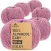 HANSA-FARM 100% lana di baby alpaca, spessa 300 g (6 gomitoli da 50 g), non provoca prurito, morbido filato alpaca per lavoro a maglia e uncinetto, in 6 titoli, alpaca, HF197 Berry (heather), Bulky - 50m per 50g