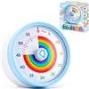 NATULYNKER Timer visivo per bambini, retro magnetico (batterie incluse), conto alla rovescia di 60 minuti, per aula, ufficio, cucina, scrivania per bambini, con funzionamento silenzioso (motivo arcobaleno, blu)