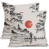 aportt Set di 2 federe per cuscini giapponesi, 50 x 50 cm, pittura tradizionale orientale giapponese, in cotone e lino, per camera da letto, divano, soggiorno, poltrona, ufficio