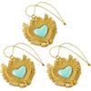 Baroni Home Set 3 Pendenti Sacro Cuore Ex Voto in Resina Oro e Turchese, Ciondolo Cuore Decorativo, Addobbo Natalizio Decorazione Albero di Natale, Idea Regalo Originale 5x5x1 cm