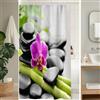Uiiooazy Tenda da Doccia Antimuffa 120x200cm Spa Bambù Verde Pietra Nero | Tenda da Doccia Zen Ciottolo Orchidea Violetto Impermeabile Tessuto in Poliestere Lavabile per Vasca da Bagno con 8 Anelli