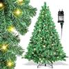 Ikodm Albero di Natale artificiale con ghirlanda luminosa, 180 cm, verde, in PVC, apertura automatica, con 860 LED a luce bianca calda e supporto in metallo, ignifugo