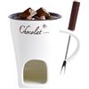GREATRICH Tazza Cioccolata Calda Candela, Tazza per Fonduta di Cioccolato in Ceramica da 130ml con Forchette, Scaldacioccolato per Casa, Regalo per Appassionati di Tazza Sciogli Cioccolato (Bianco)