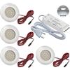JungesLicht - 4 faretti LED da incasso per mobili - per fori da 55 - 60 mm, ultra piatti (10 mm), 2 Watt, 12 V, 200 lumen, luce bianca diurna, 6000 K, con trasformatore e cavo di collegamento, facile