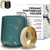 JJ PRIME - Portaspazzolini Da Bagno Ceramica | Aspetto Del Marmo Porta Spazzolini Bagno | Bicchiere Porta Spazzolino Bagno | Porta Spazzolino e Dentifricio Portaspazzolone Organizer Da Bagno (Verde)